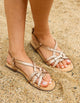 Sandalias Planas Mujer Cuero Trenzado Aitana Dorado Carmela