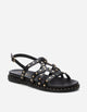 Sandalias Planas Mujer Cuero con Tachas Gala Negro Carmela