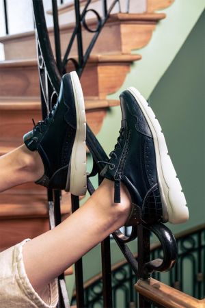 ZAPATILLAS MUJER CUERO EFA-0-30 NEGRO