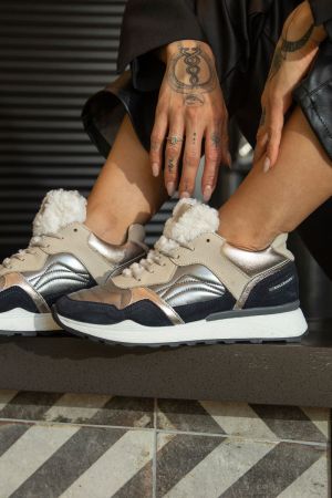 BULLBOXER ZAPATILLAS MUJER CUERO Y TEXTIL LIEVE-0-05 PLATA